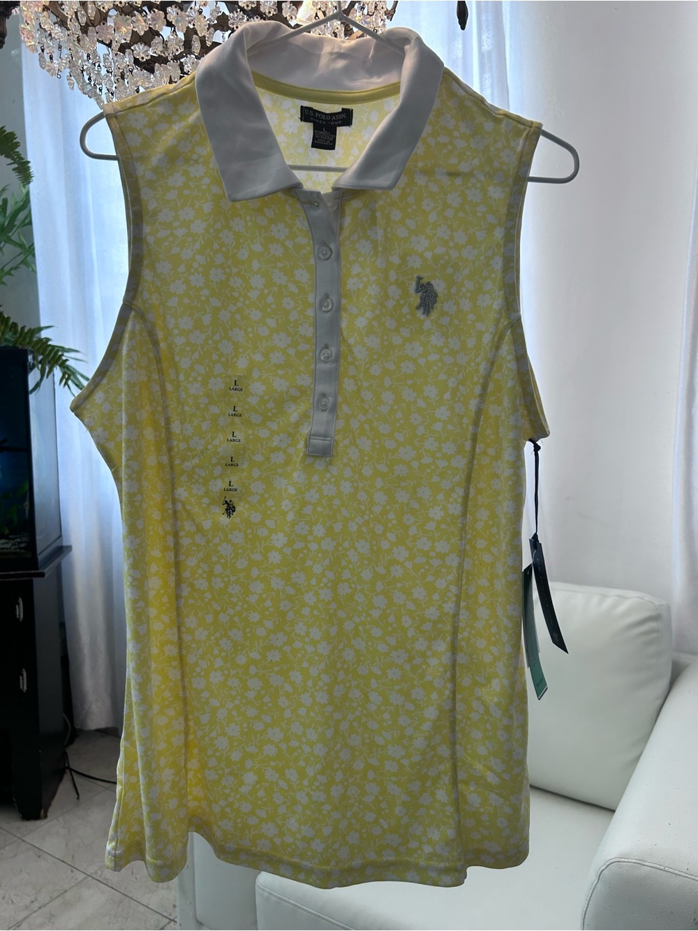 U.S. Polo Assn. Yellow Floral Sleeveless Polo Tank with White Accents